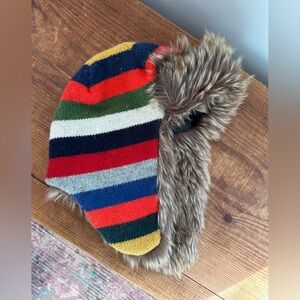GAP Colorful Striped Kids Winter Hat with Faux Fur